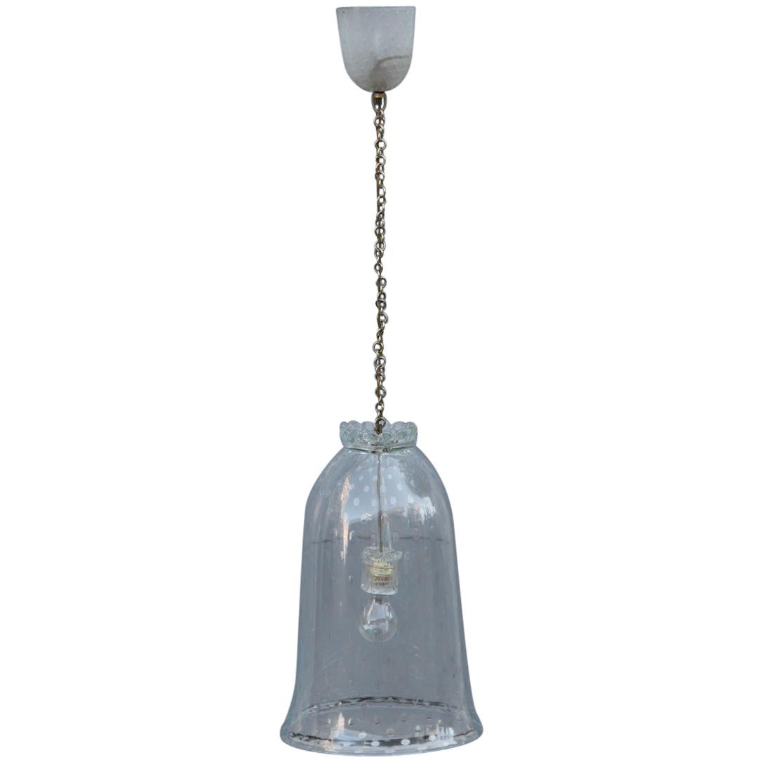 Lantern Murano Glass Bell Midcentury Design Transparent Bubbles Barovier Brass For Sale