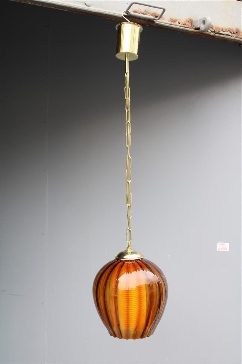 Mid-Century Modern Lantern Murano Glass Brass Part Italian Design 1950s Pumpkin Seguso For Sale