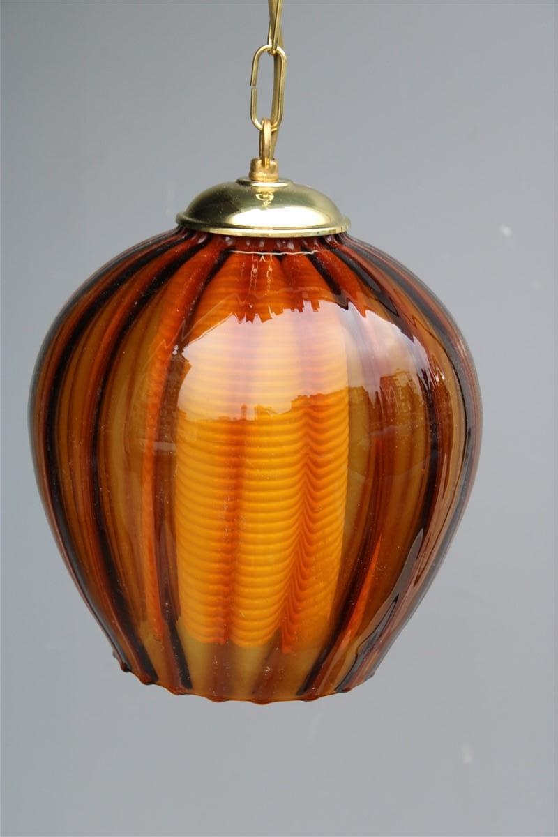 Mid-20th Century Lantern Murano Glass Brass Part Italian Design 1950s Pumpkin Seguso For Sale