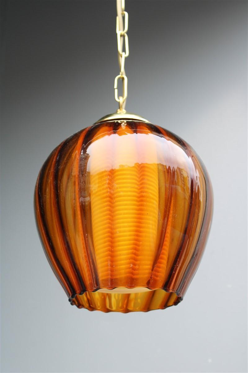 Lantern Murano Glass Brass Part Italian Design 1950s Pumpkin Seguso For Sale 1