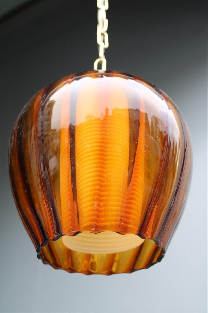 Lantern Murano Glass Brass Part Italian Design 1950s Pumpkin Seguso For Sale 3