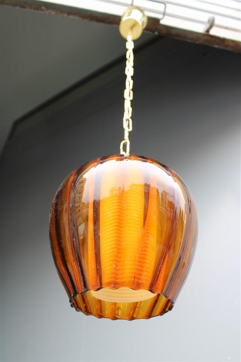Lantern Murano Glass Brass Part Italian Design 1950s Pumpkin Seguso For Sale 4