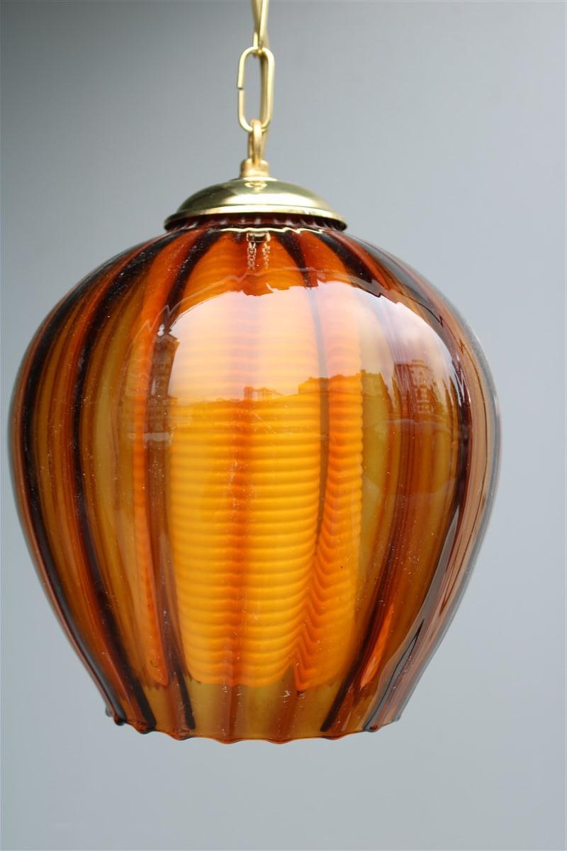 Lantern Murano Glass Brass Part Italian Design 1950s Pumpkin Seguso For Sale 5