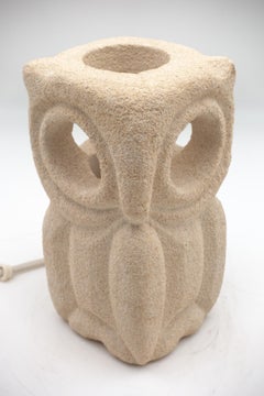 Lantern Owl Lamp Sculpted in Limestone by Albert Tormos, Electrified