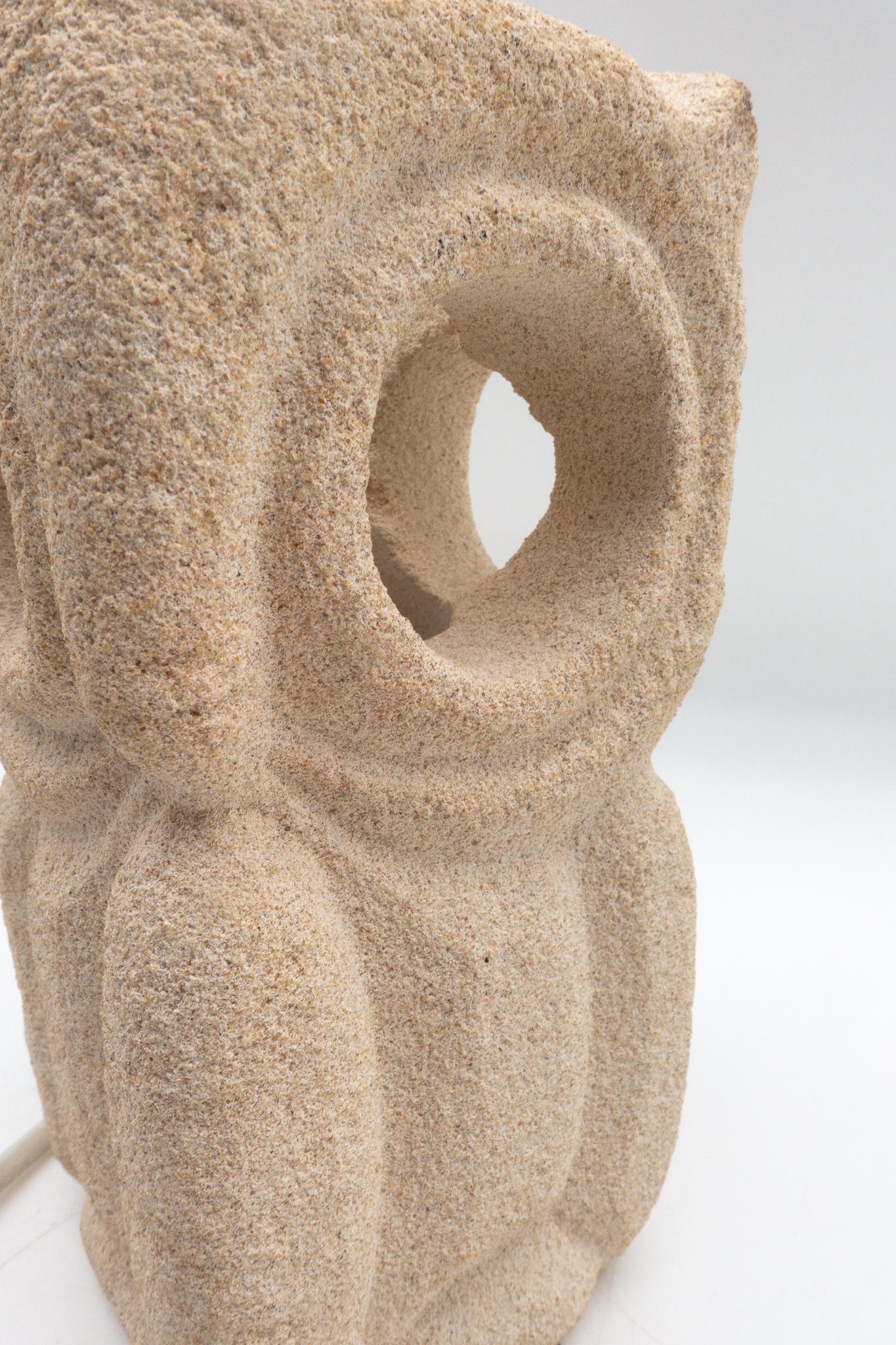 Lantern Owl Lamp Sculpted in Limestone by Albert Tormos, Electrified In Good Condition In New York, NY