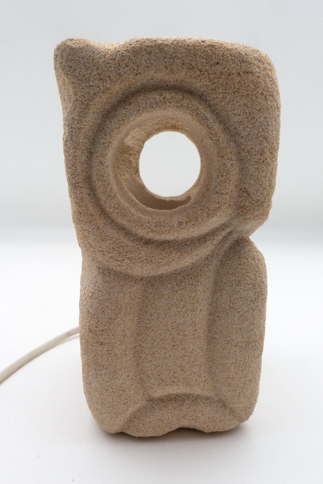 Late 20th Century Lantern Owl Lamp Sculpted in Limestone by Albert Tormos, Electrified