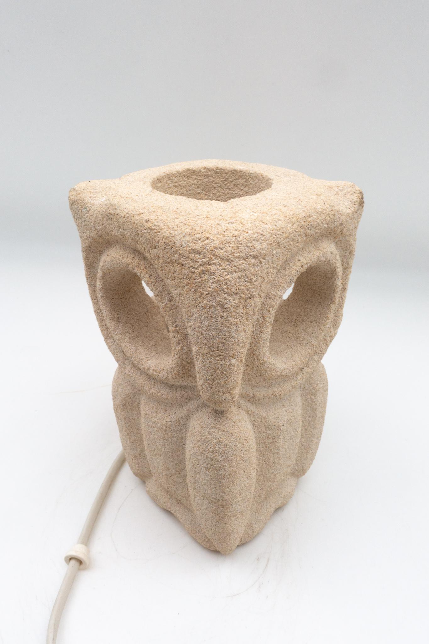 Lantern Owl Lamp Sculpted in Limestone by Albert Tormos, Electrified 3