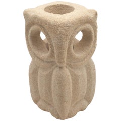 Lantern Owl Lamp Sculpted in Limestone by Albert Tormos, Electrified