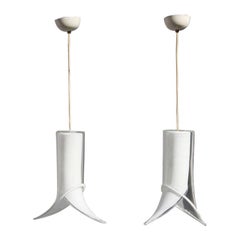 Lantern Pair of Ceiling Lamps Murano Mazzega Design 1970 White Transparent Glass