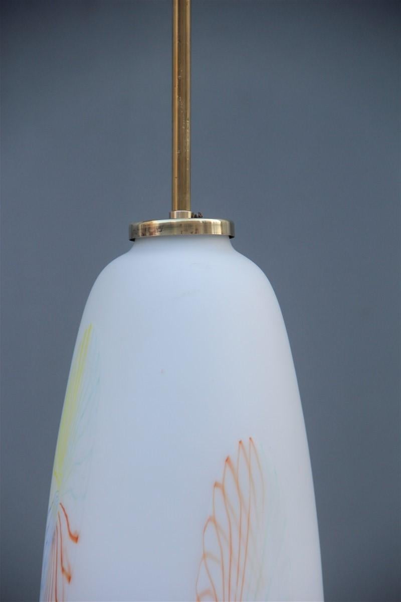 Italian Lantern Pendant Midcentury Brass Italy Dino Martens Style Multicolor Toso For Sale