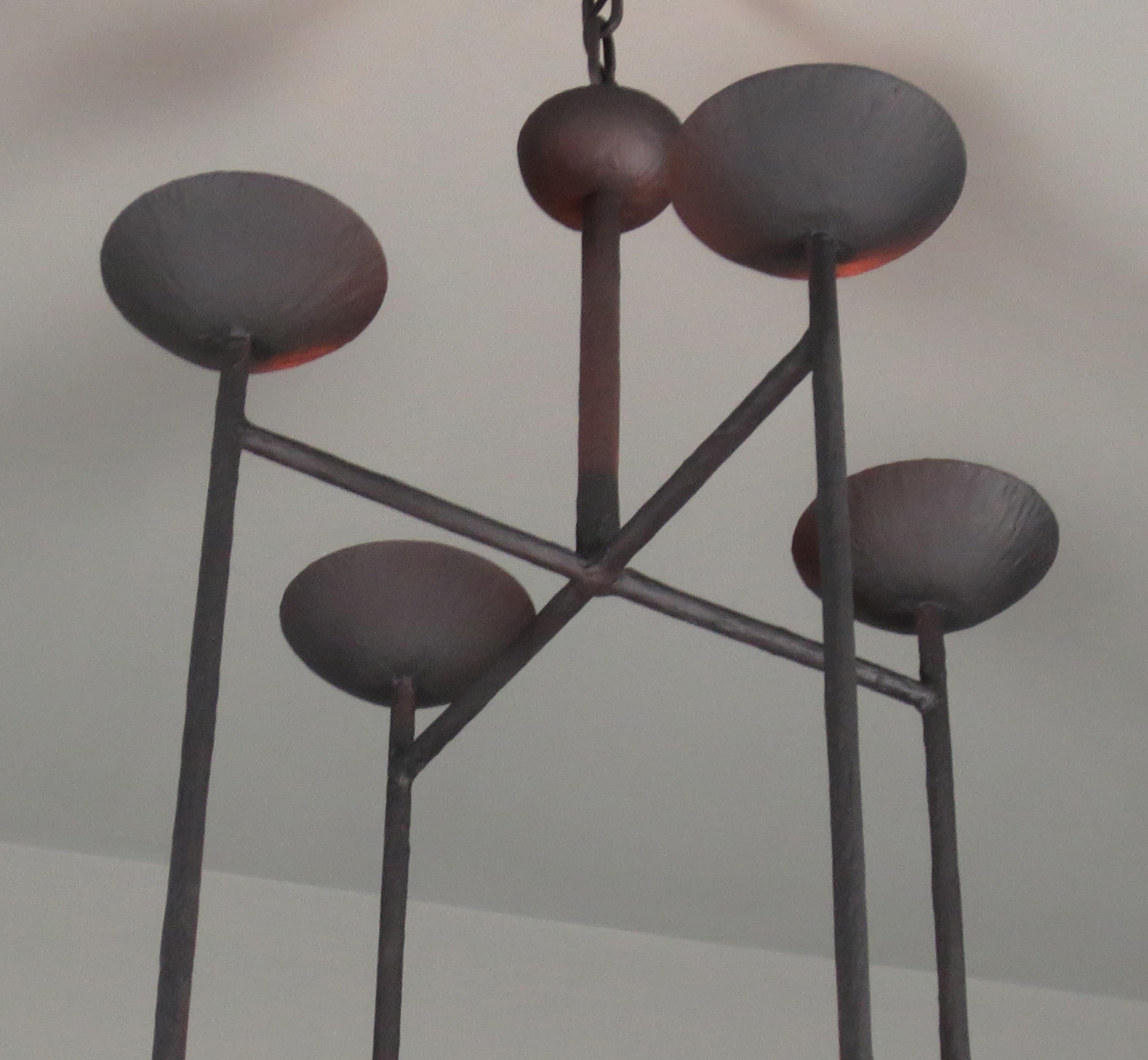 Lantern Plaster Chandelier in Flat Black Finish In New Condition For Sale In Carpinteria, CA