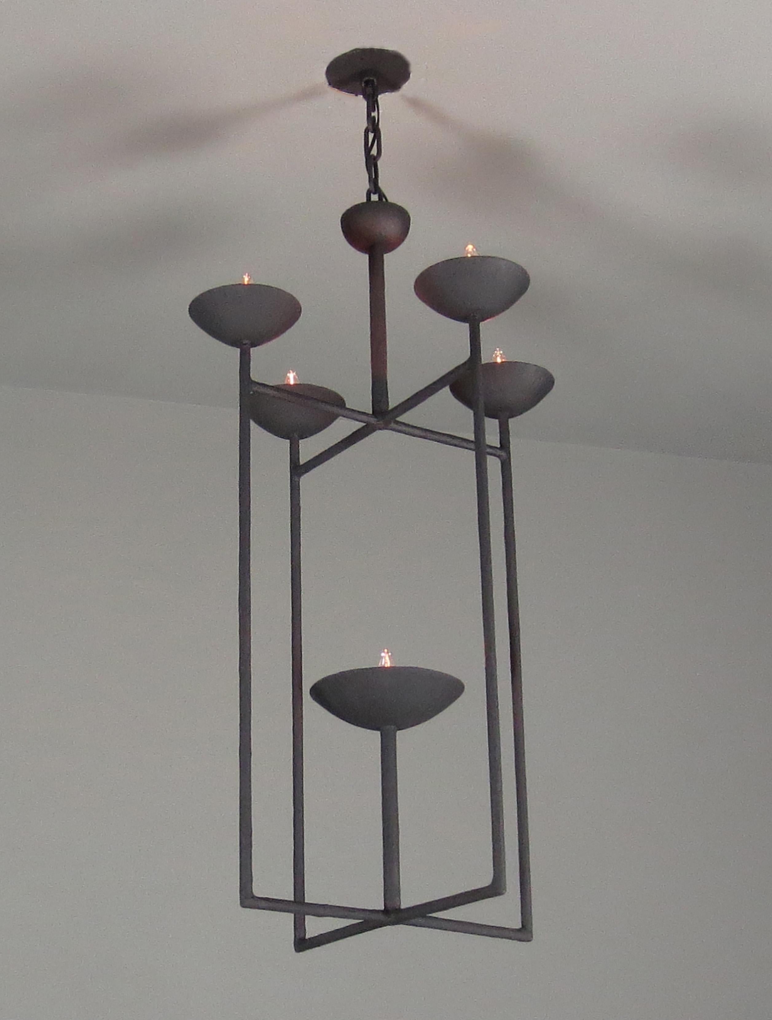 Contemporary Lantern Plaster Chandelier in Flat Black Finish For Sale
