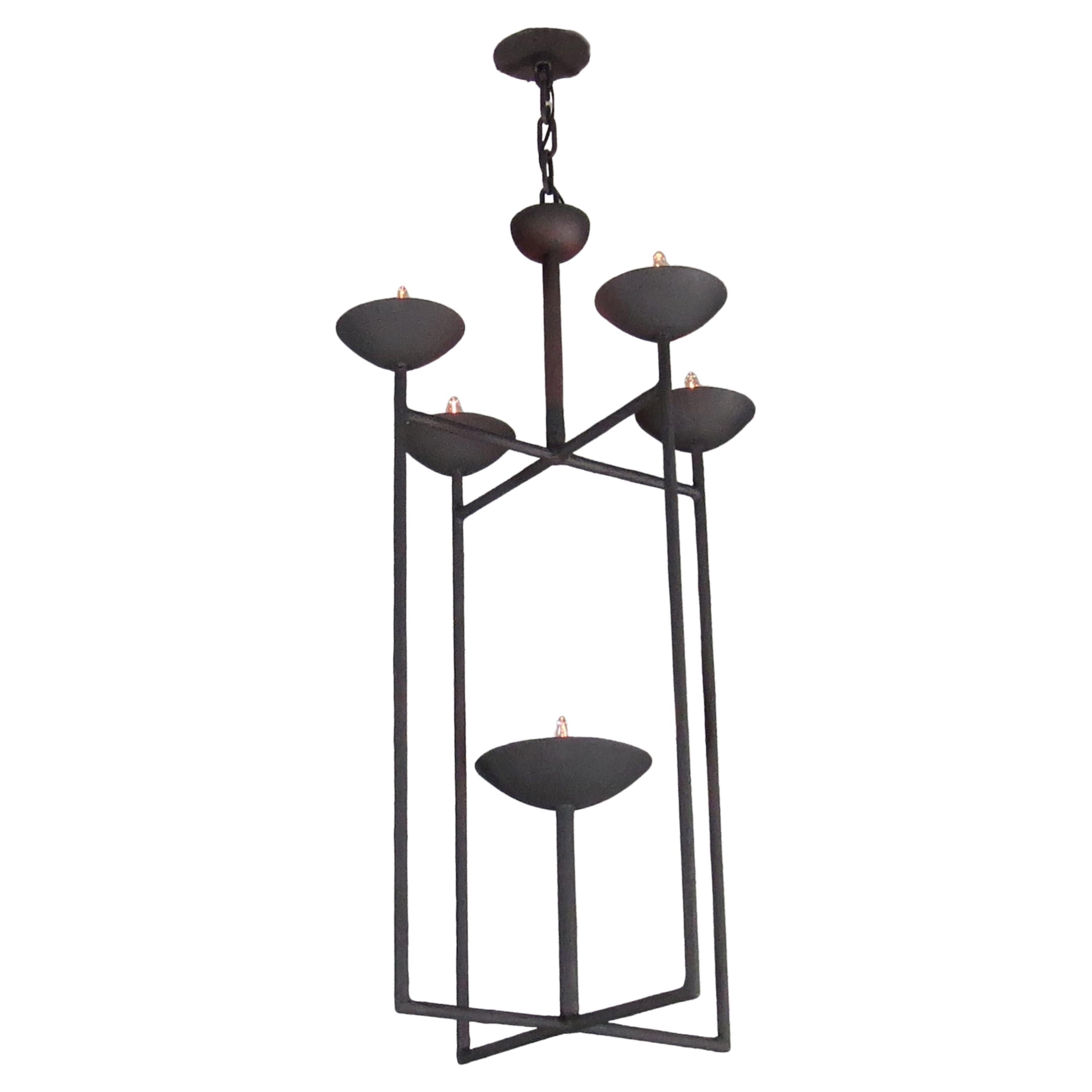 Lantern Plaster Chandelier in Flat Black Finish For Sale