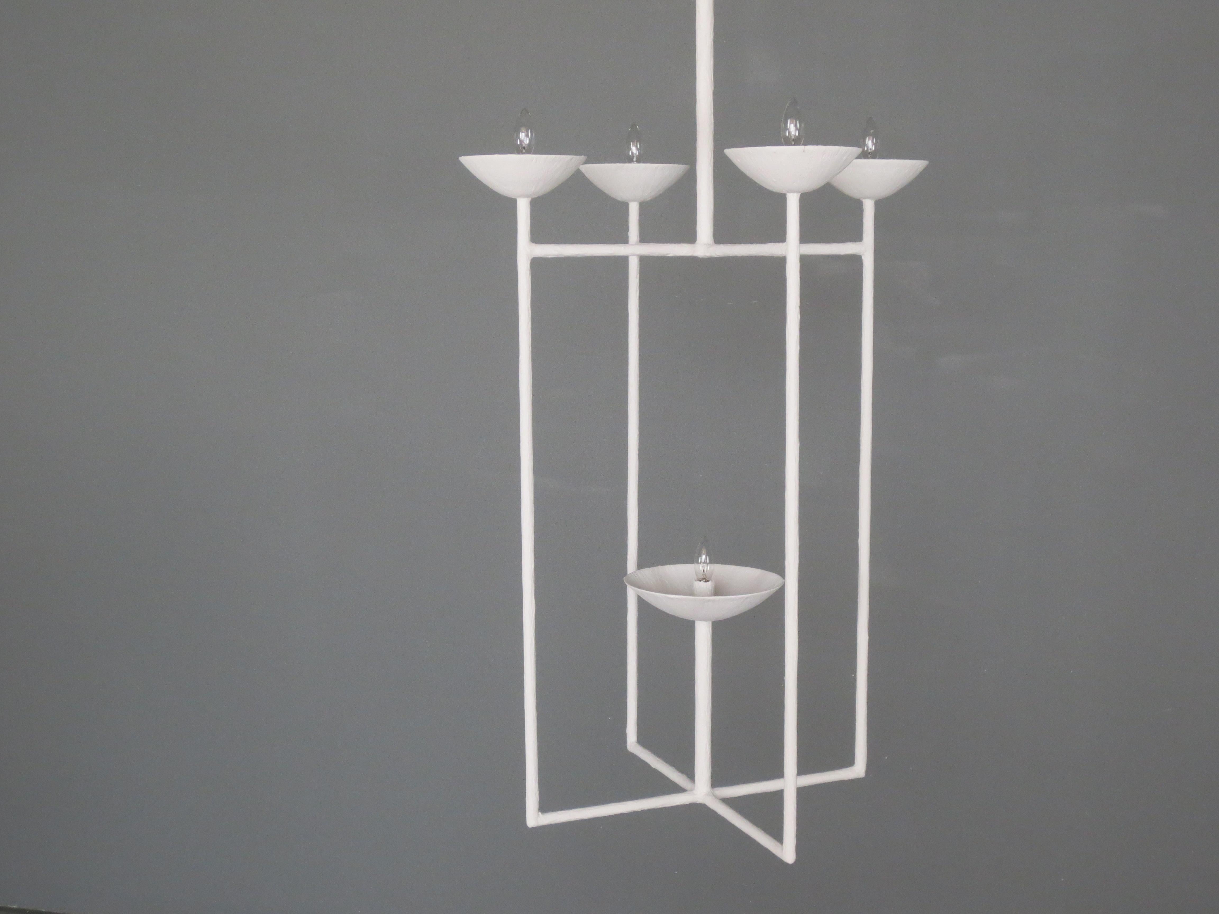 Modern Lantern Plaster Chandelier in White Finish For Sale