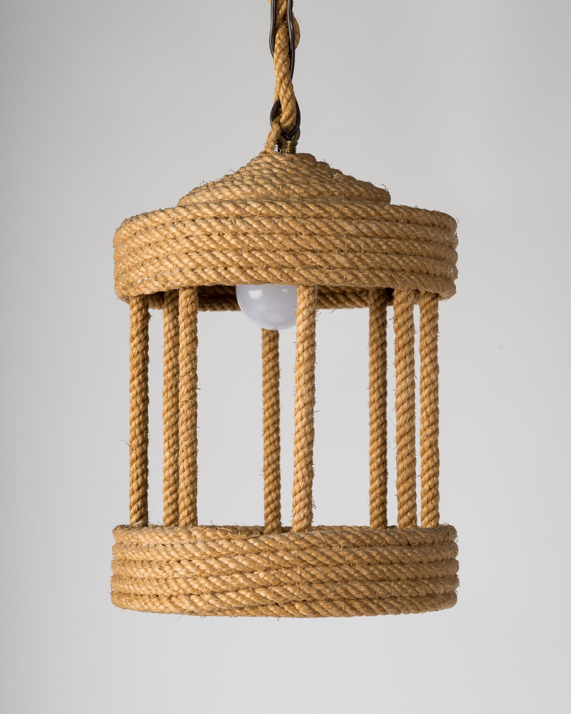 Lantern Shaped Rope Pendant by Audoux Minnet, France, 1960's In Good Condition For Sale In New York, NY