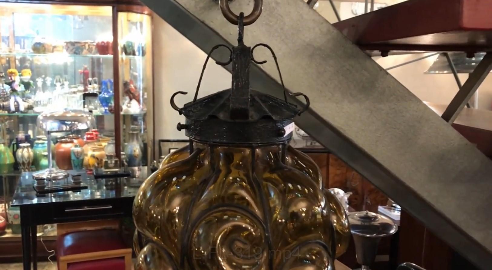 Lantern Style, Jugendstil, Art Nouveau, Liberty, French, 1900 in Iron and Murano For Sale 2