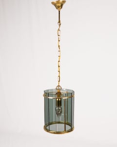 Lantern-style pendant light in glass and metal, Italy, 1970s