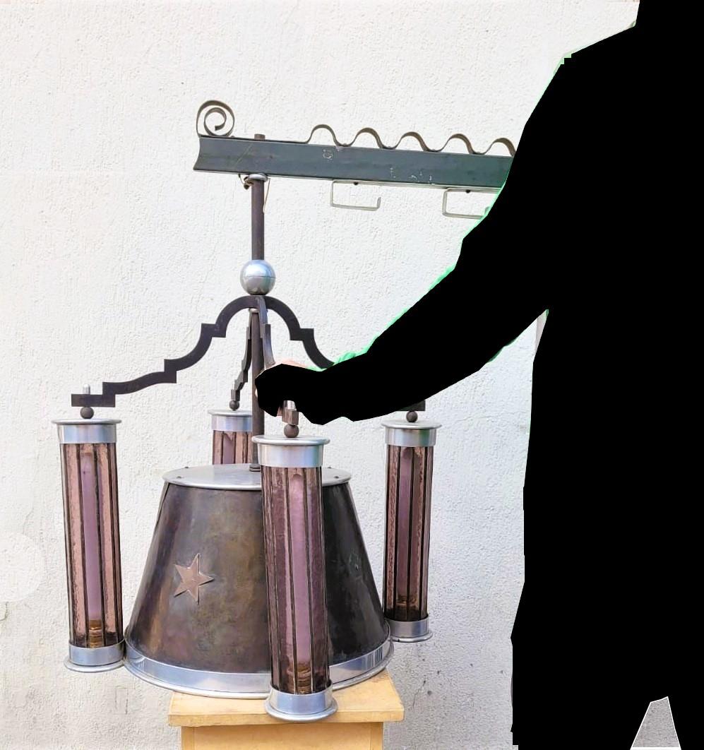 Copper Lantern with its bracket, art déco, XXth century For Sale