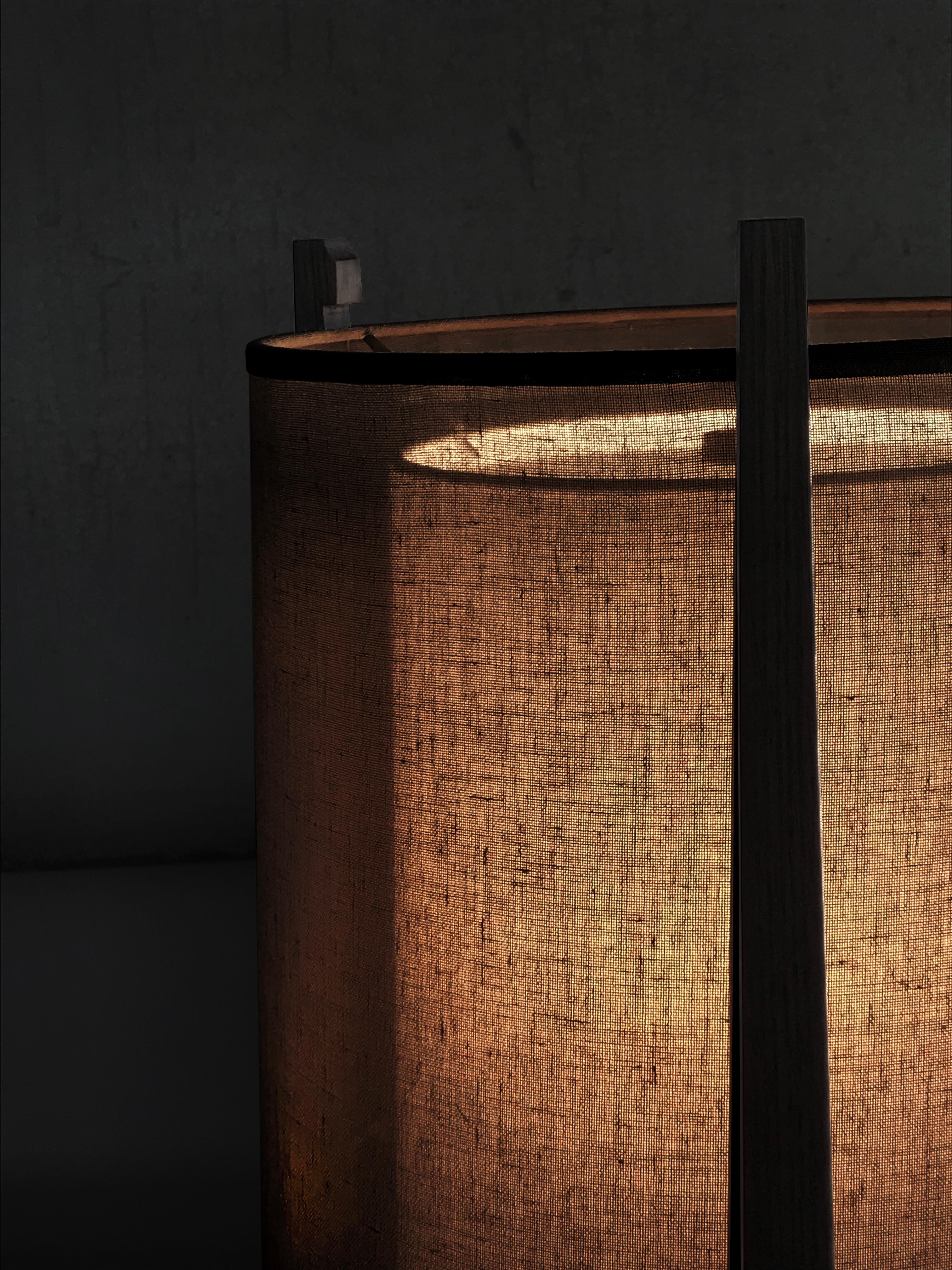 Lantern Wooden Bedside Round Table Lamp Interlock André Fu Living Modern Oak New For Sale 2