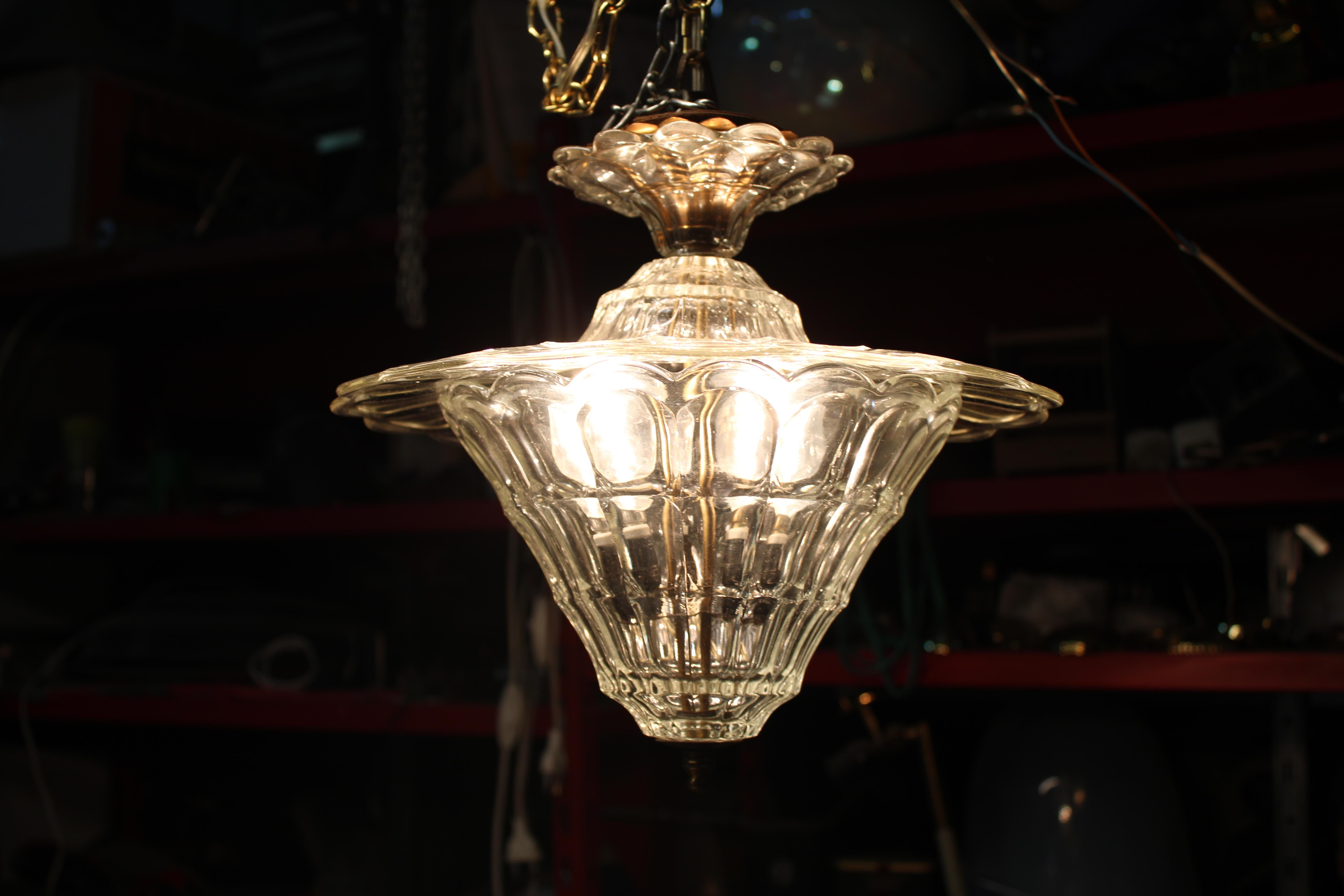 Elegante Lampadario Lanterna  in Vetro di Murano e Ottone 