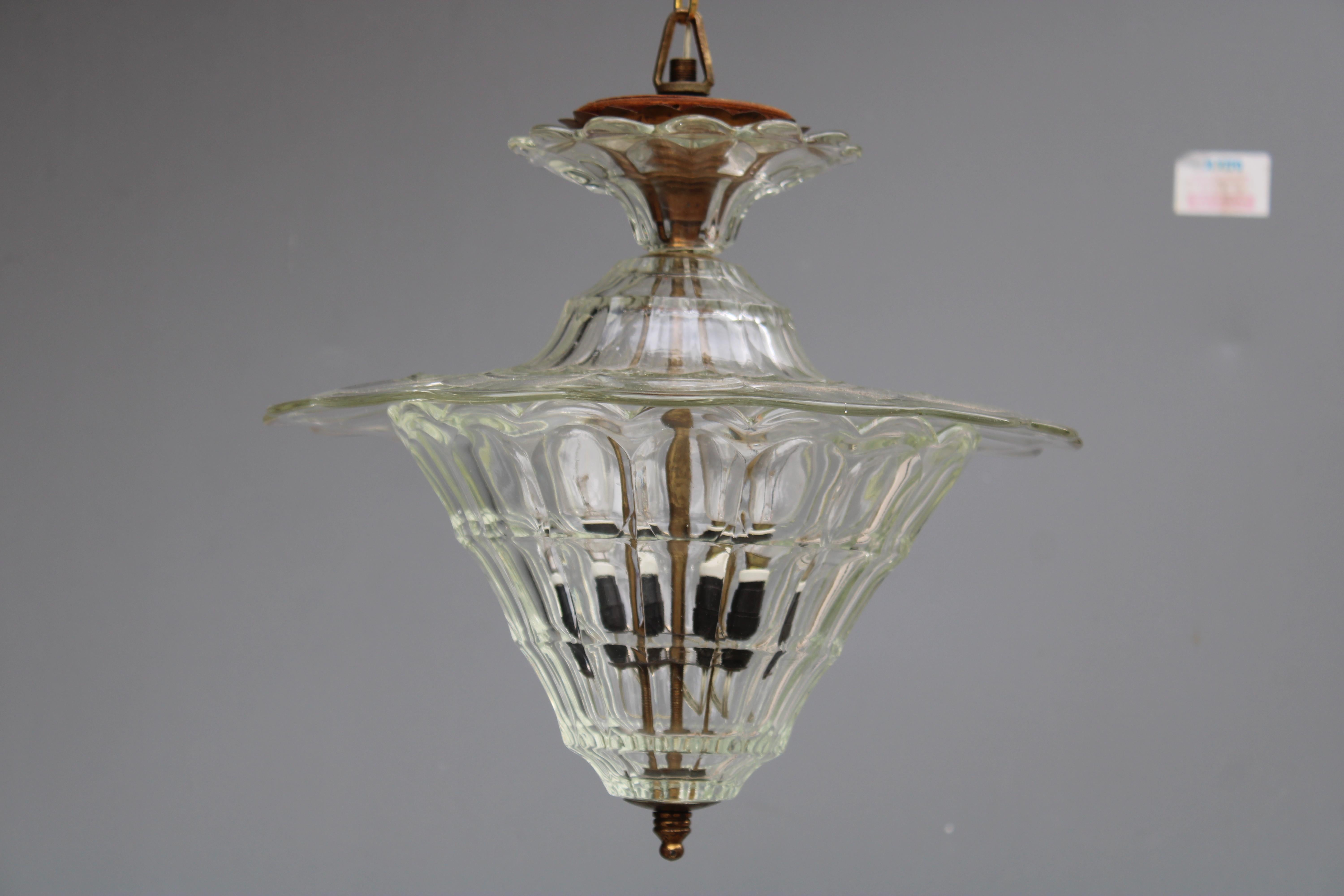 Italian Lanterna Barovier vetro di Murano parti in Ottone 1940s Italia