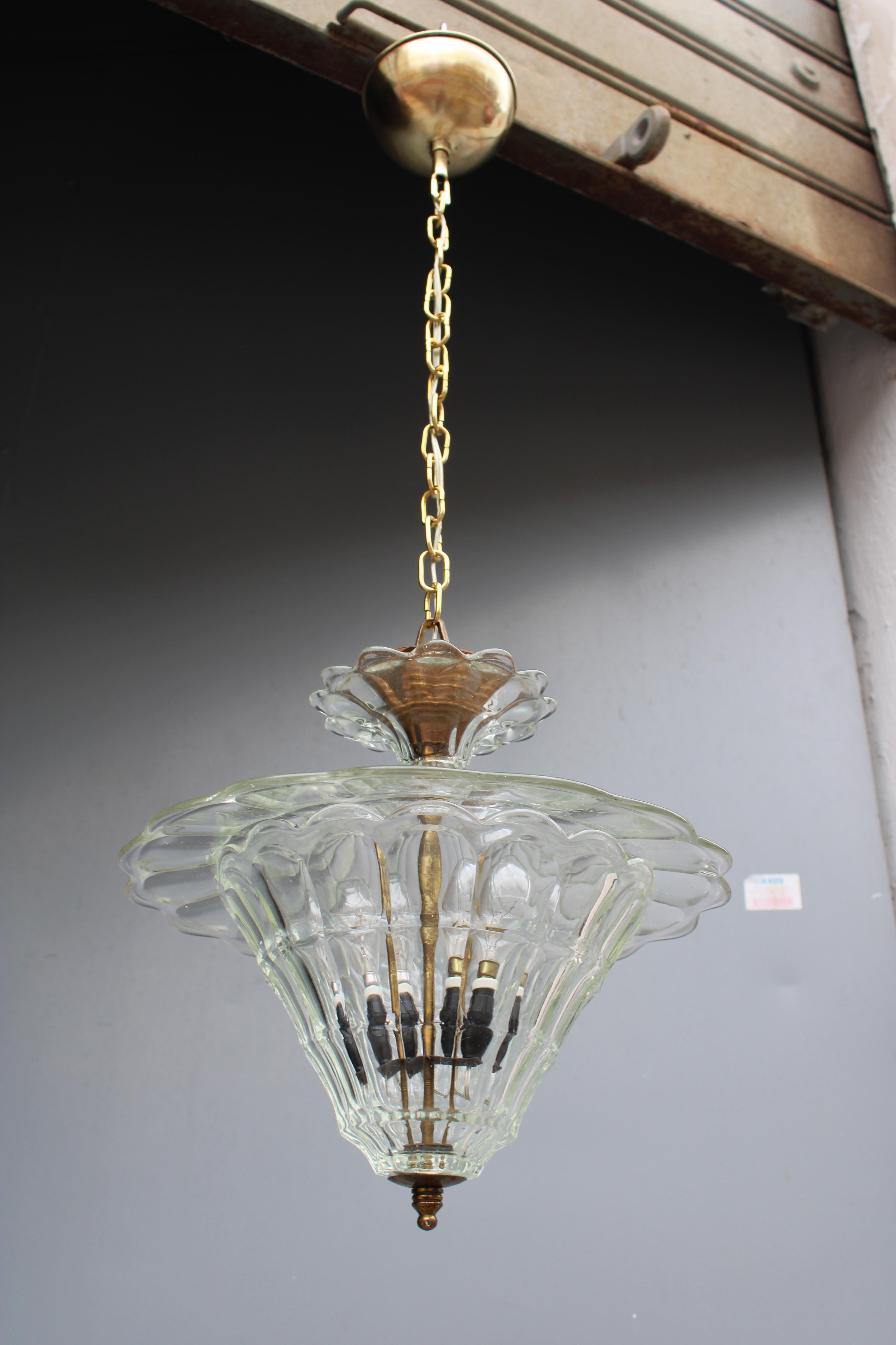 Mid-20th Century Lanterna Barovier vetro di Murano parti in Ottone 1940s Italia