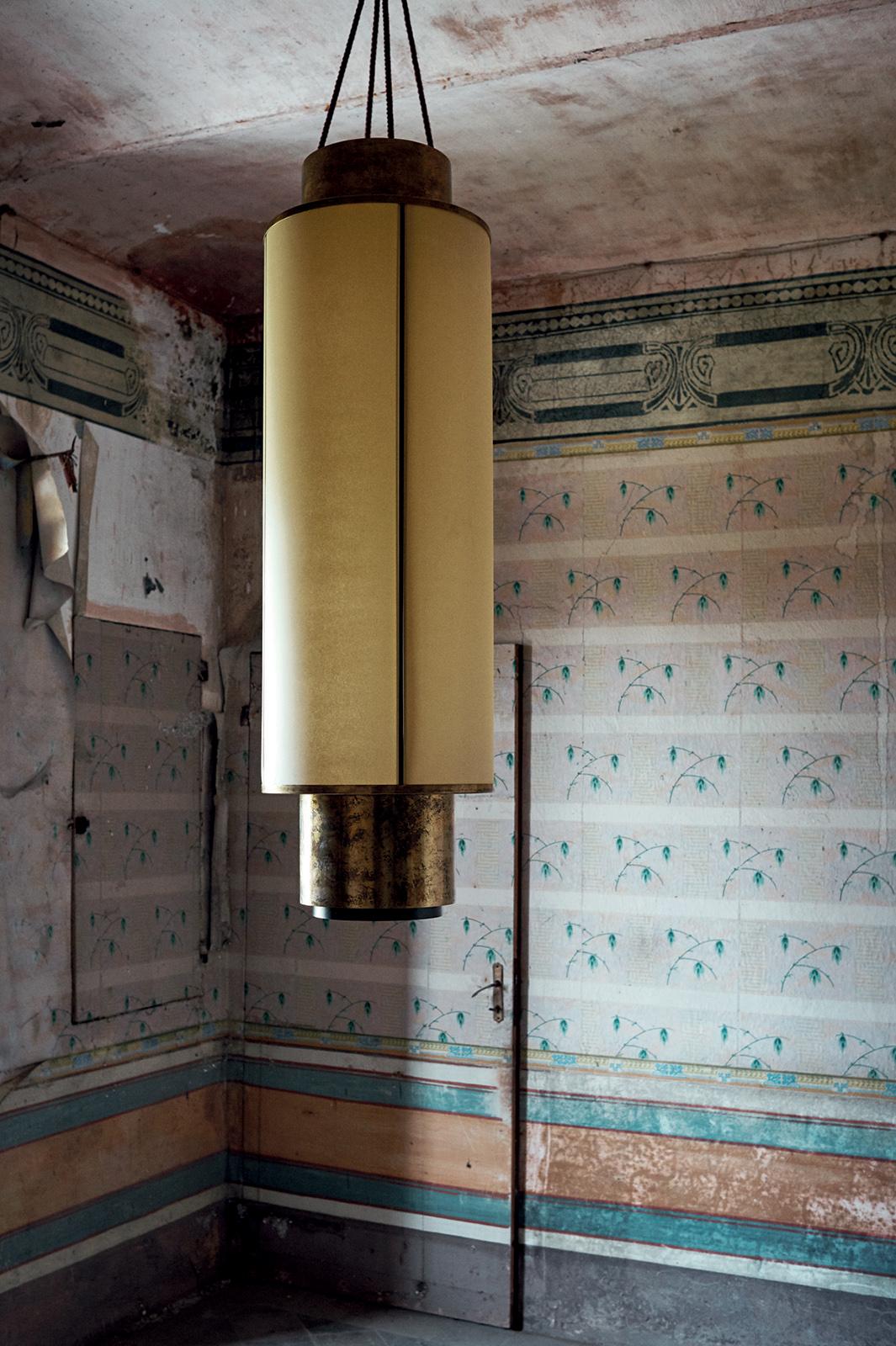 Italian Lanterna Ceiling Lamp in Painted Metal, Brass and Paper by Dimoremilano For Sale