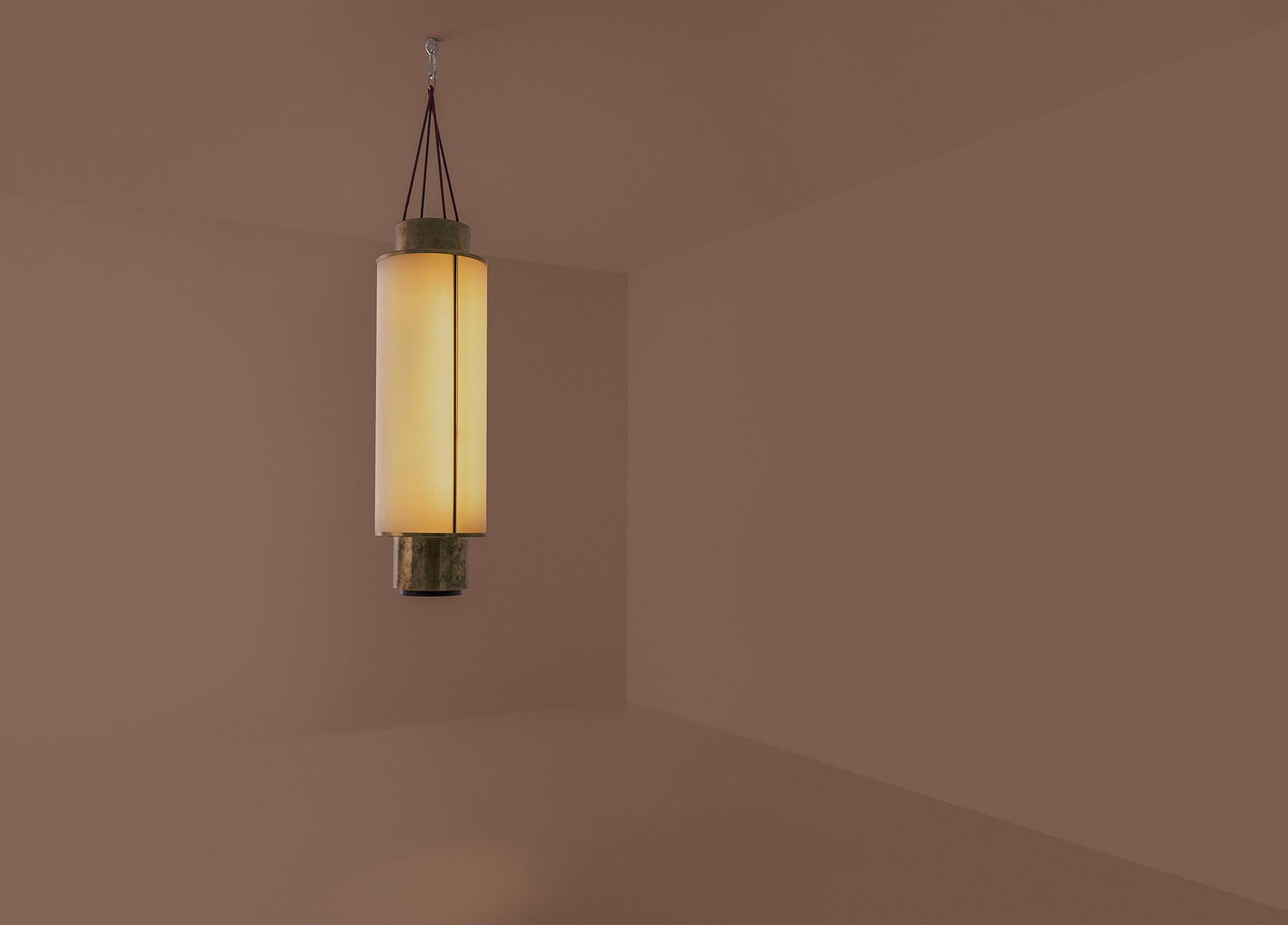 Contemporary Lanterna Ceiling Lamp in Painted Metal, Brass and Paper by Dimoremilano For Sale