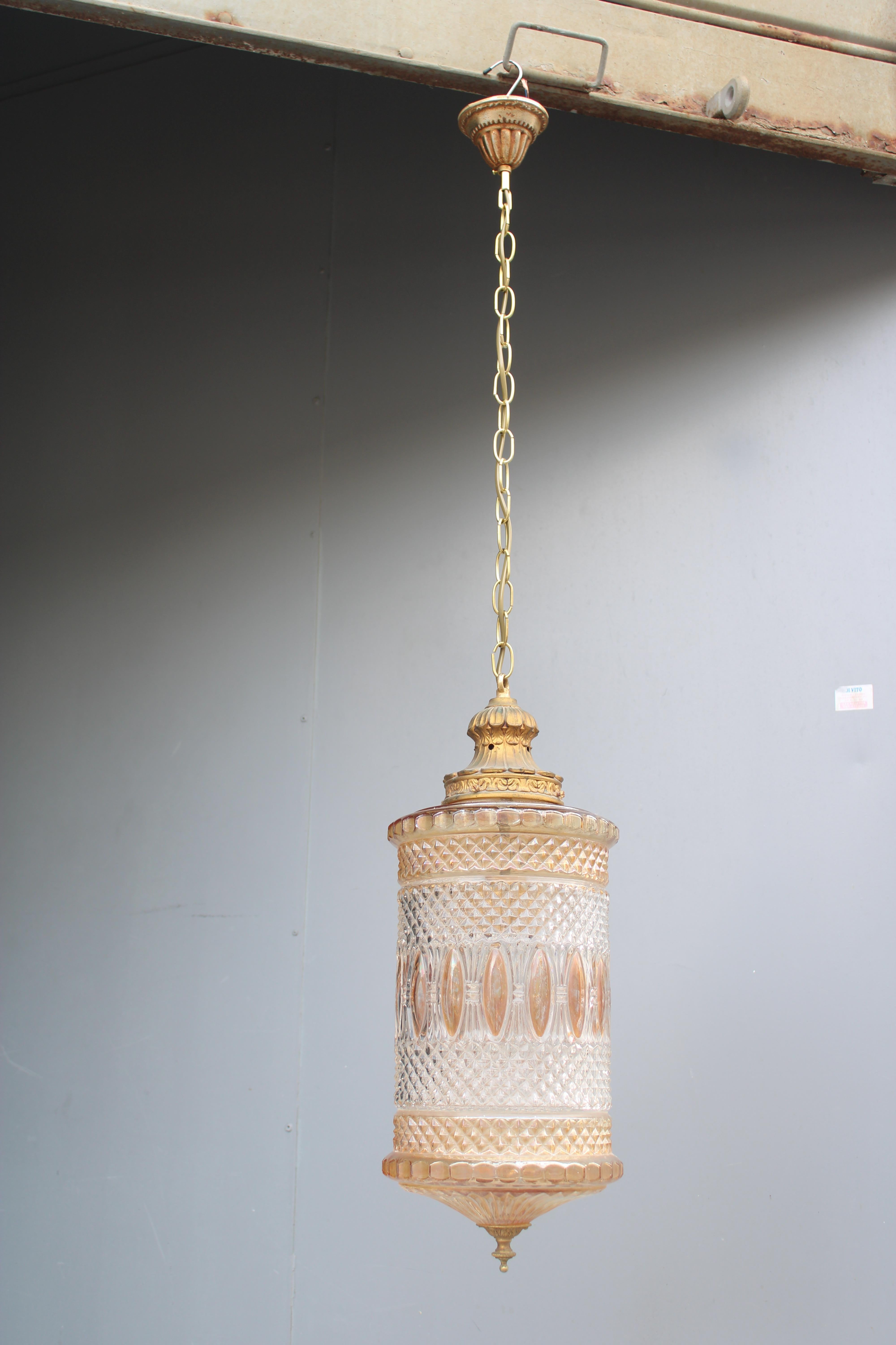 Lanterna in Cristallo e Ottone Italian design 1950s