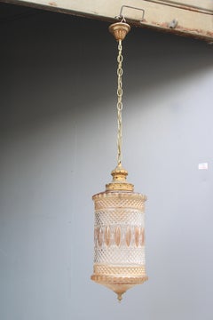 Crystal and Brass Lantern Mid-century Italian Design 1950s