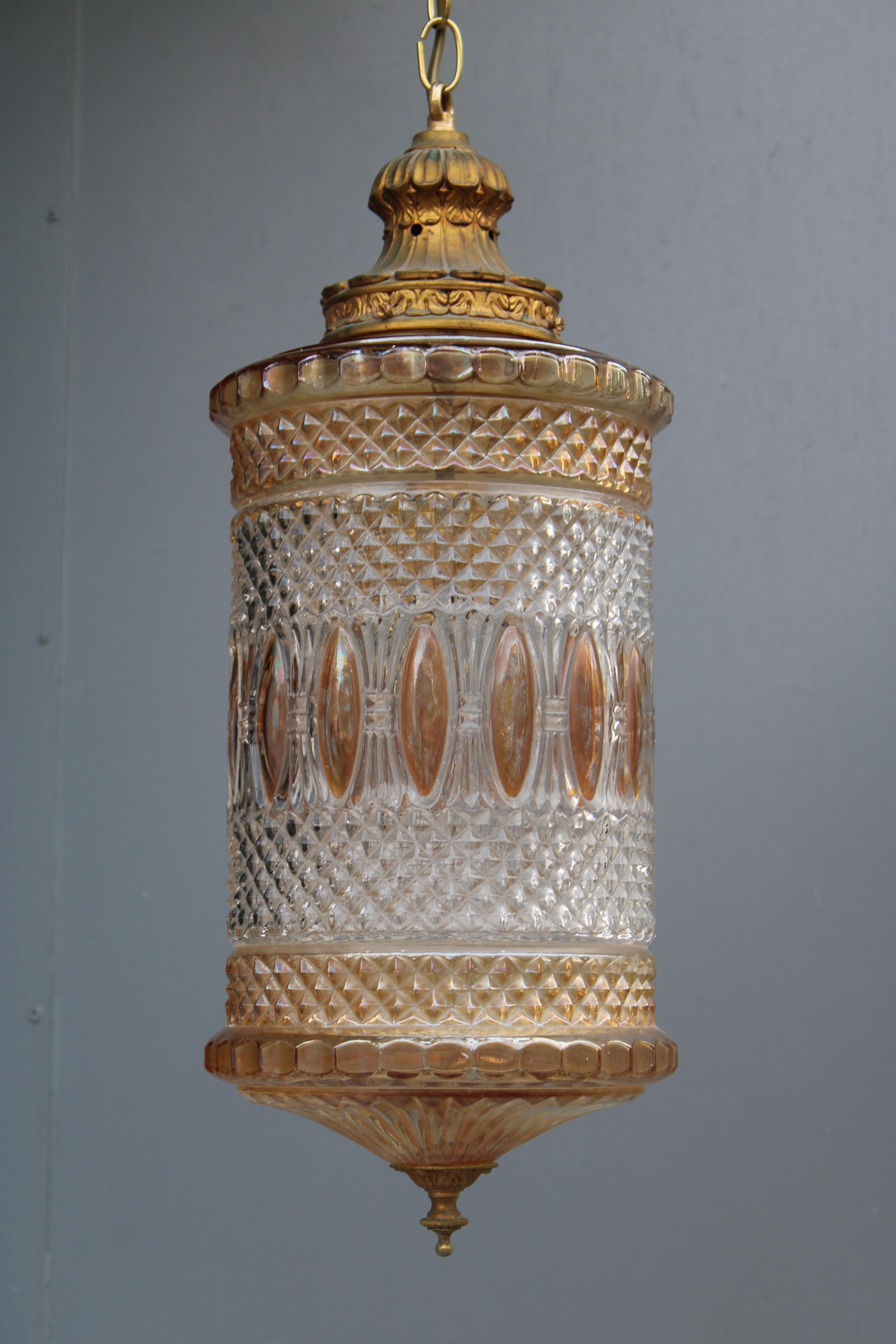 Mid-Century moderno Lanterna in Cristallo e Ottone Mid-century Italian Design 1950 in vendita