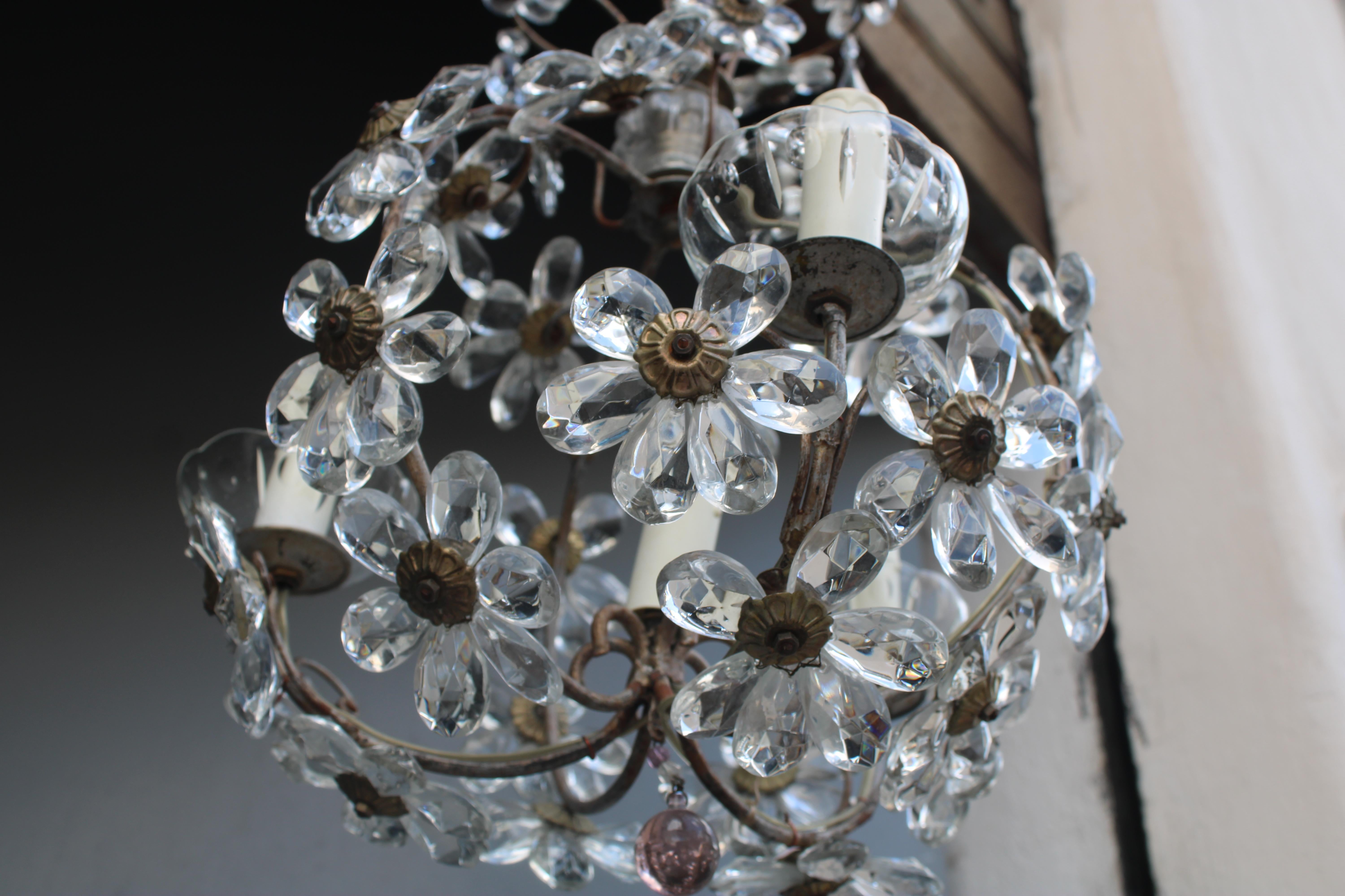 Lanterna in metallo e cristallo Francese 1950 Mid-century France Design in vendita 7