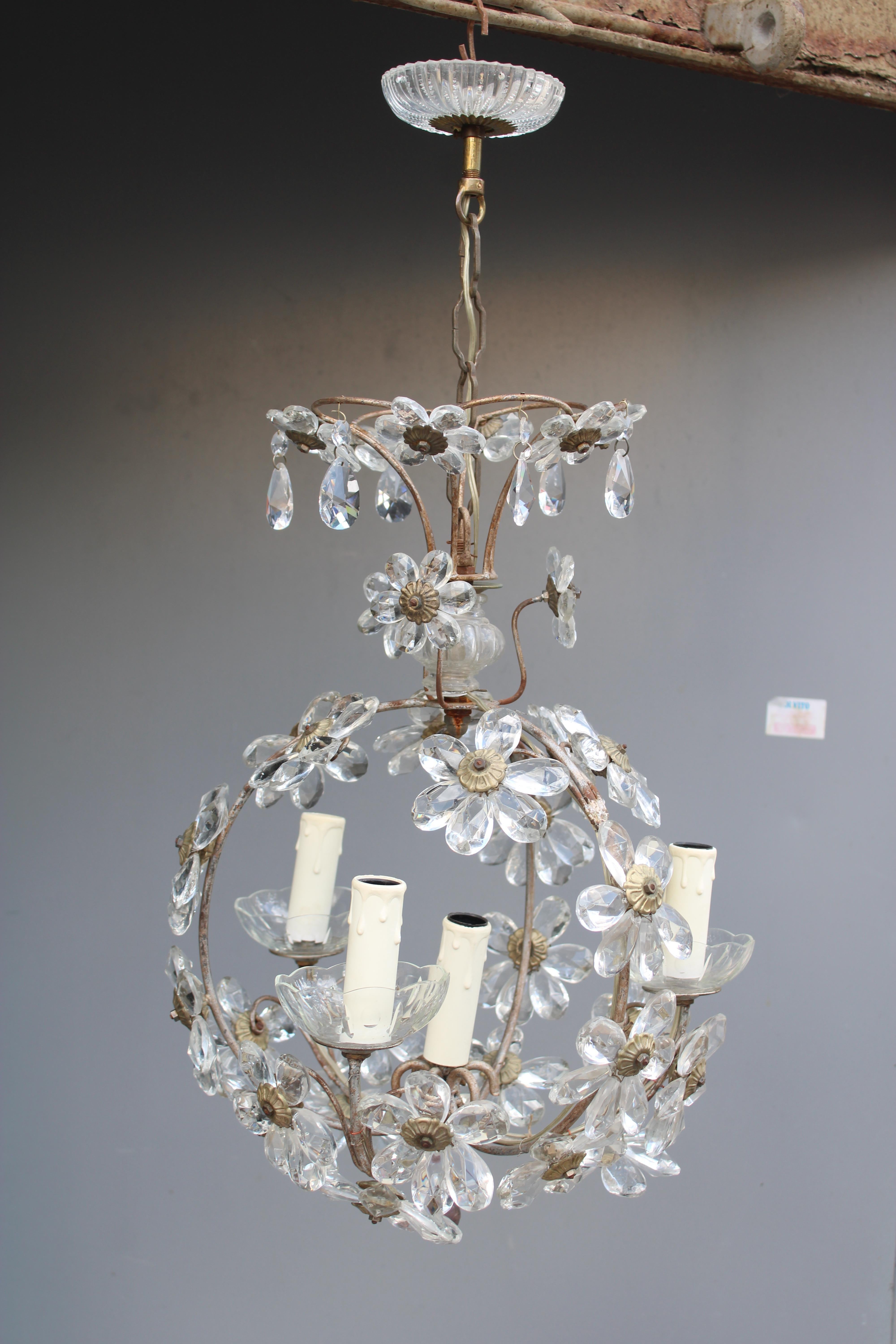 Lanterna in metallo e cristallo Francese 1950 Mid-century France Design 