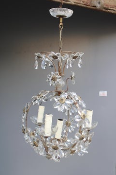 Farol de metal y cristal años 50 Diseño francés de mediados de siglo