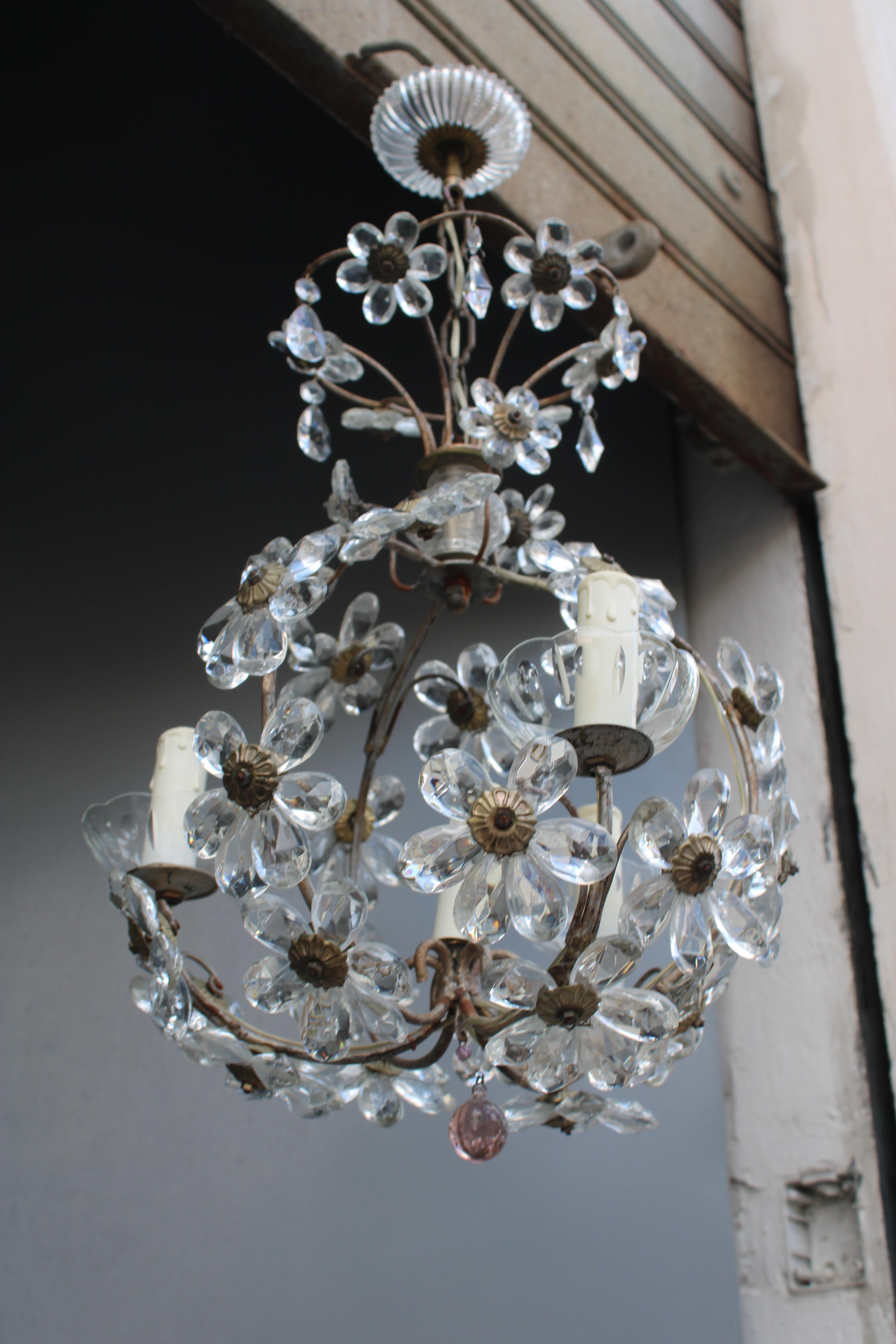 Cristallo Lanterna in metallo e cristallo Francese 1950 Mid-century France Design in vendita
