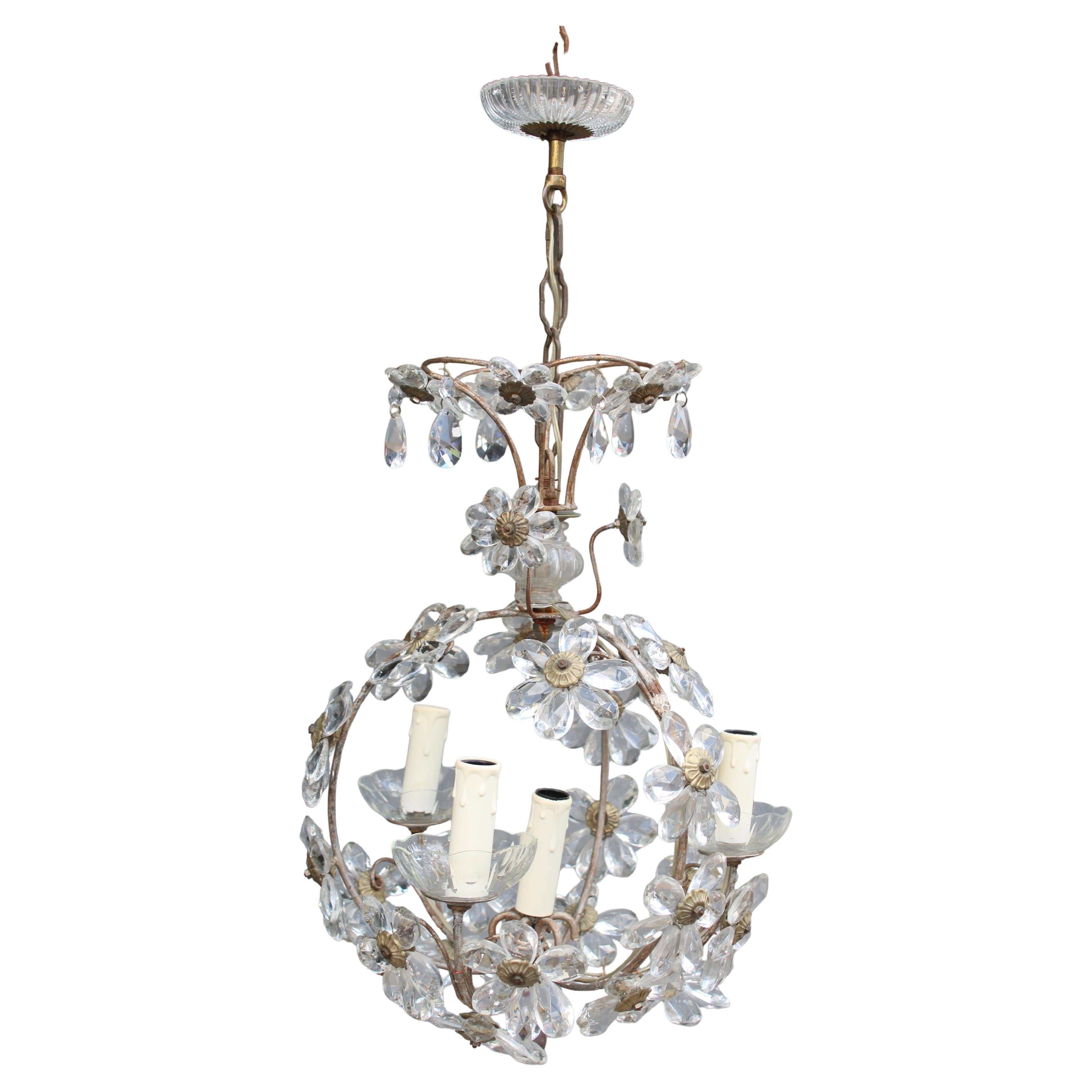 Lanterna in metallo e cristallo Francese 1950 Mid-century France Design in vendita
