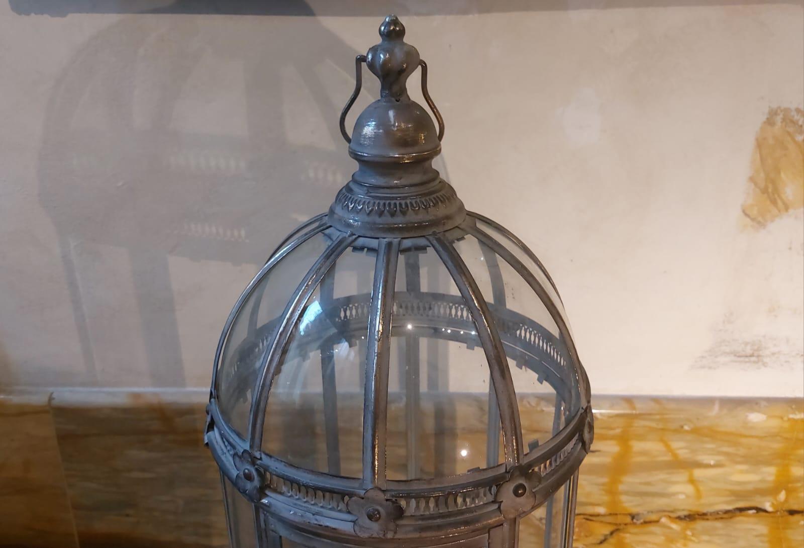 Russian Patinated and embossed glass and metal lantern in various patterns For Sale