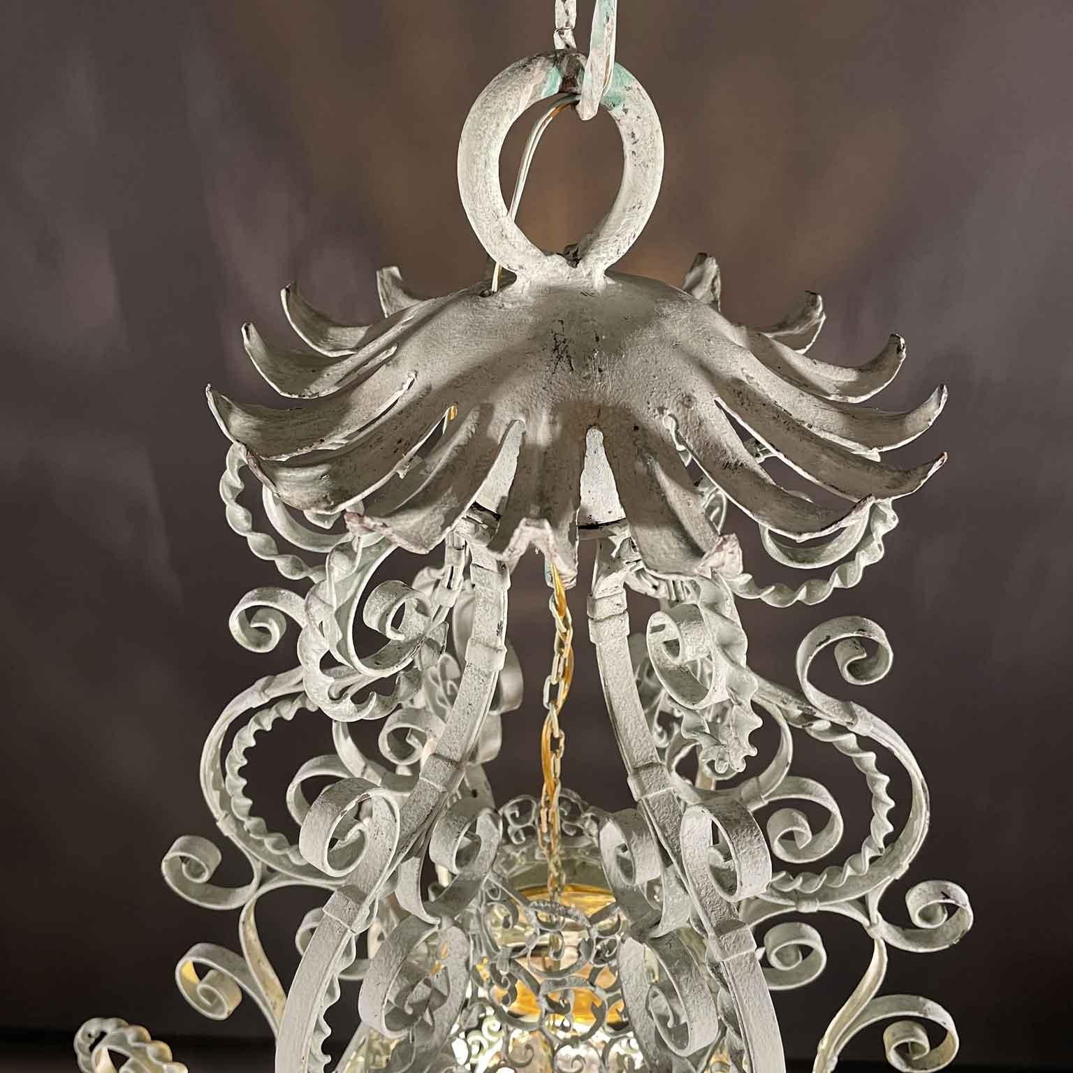 Farol Italiano De Principios De 1900 En Hierro Forjado Luz Verde Y Vidrios De Ámbar en venta 7