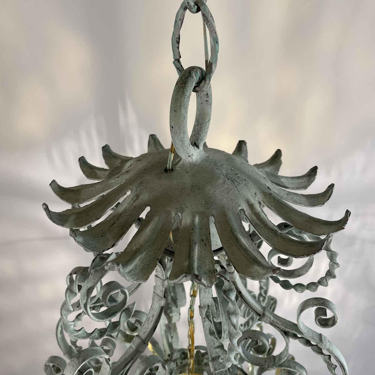 Farol Italiano De Principios De 1900 En Hierro Forjado Luz Verde Y Vidrios De Ámbar Vitral en venta