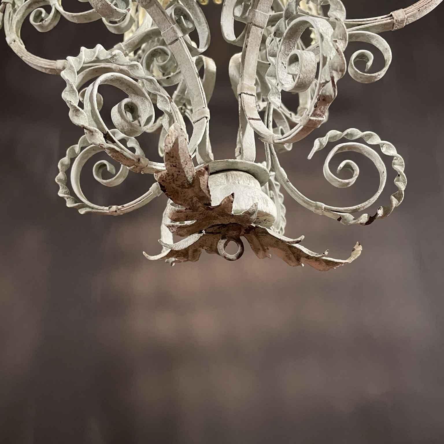 Farol Italiano De Principios De 1900 En Hierro Forjado Luz Verde Y Vidrios De Ámbar en venta 1