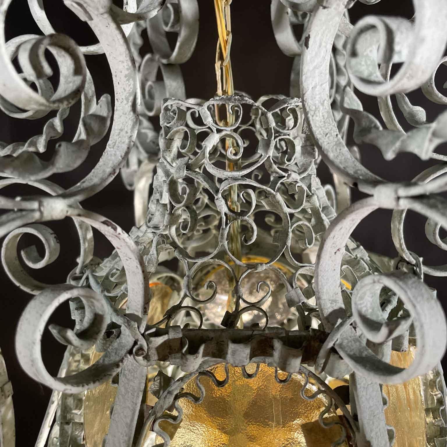 Farol Italiano De Principios De 1900 En Hierro Forjado Luz Verde Y Vidrios De Ámbar en venta 3
