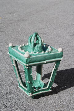 Square ceramic lantern from Vietri 1950s Green color