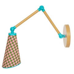 Lanterna Sconce in Pink by Merve Kahraman, Checkered Fabric & Painted Metal