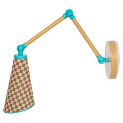 Lanterna Sconce in Pink by Merve Kahraman, Checkered Fabric & Painted Metal