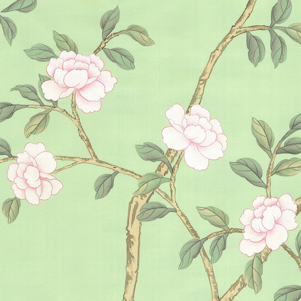 Paper Lantilly Emerald Chinoiserie Mural Wallpaper For Sale