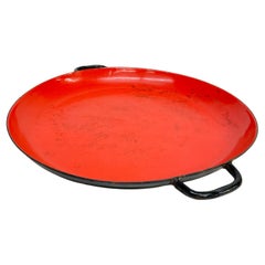 Lantoni Italian Sizzling Server Plate in Red Enamel on Cast Iron Italy 1960s