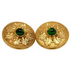 Lantuch Yellow Gold Cabochon Green Tourmaline Earrings