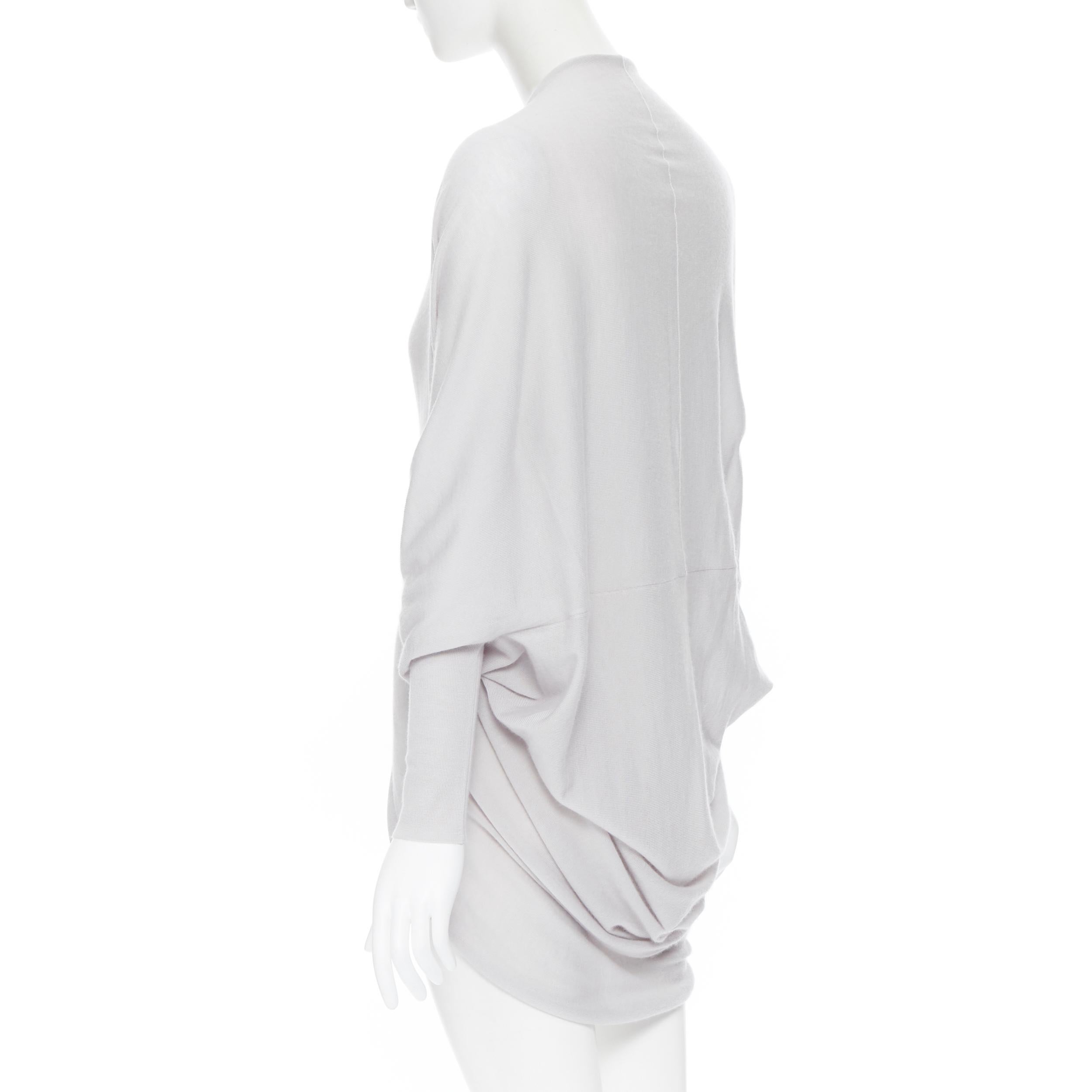 Women's LANVIN 100% cashmere light grey bat sleeve button front draped shrug cardigan S