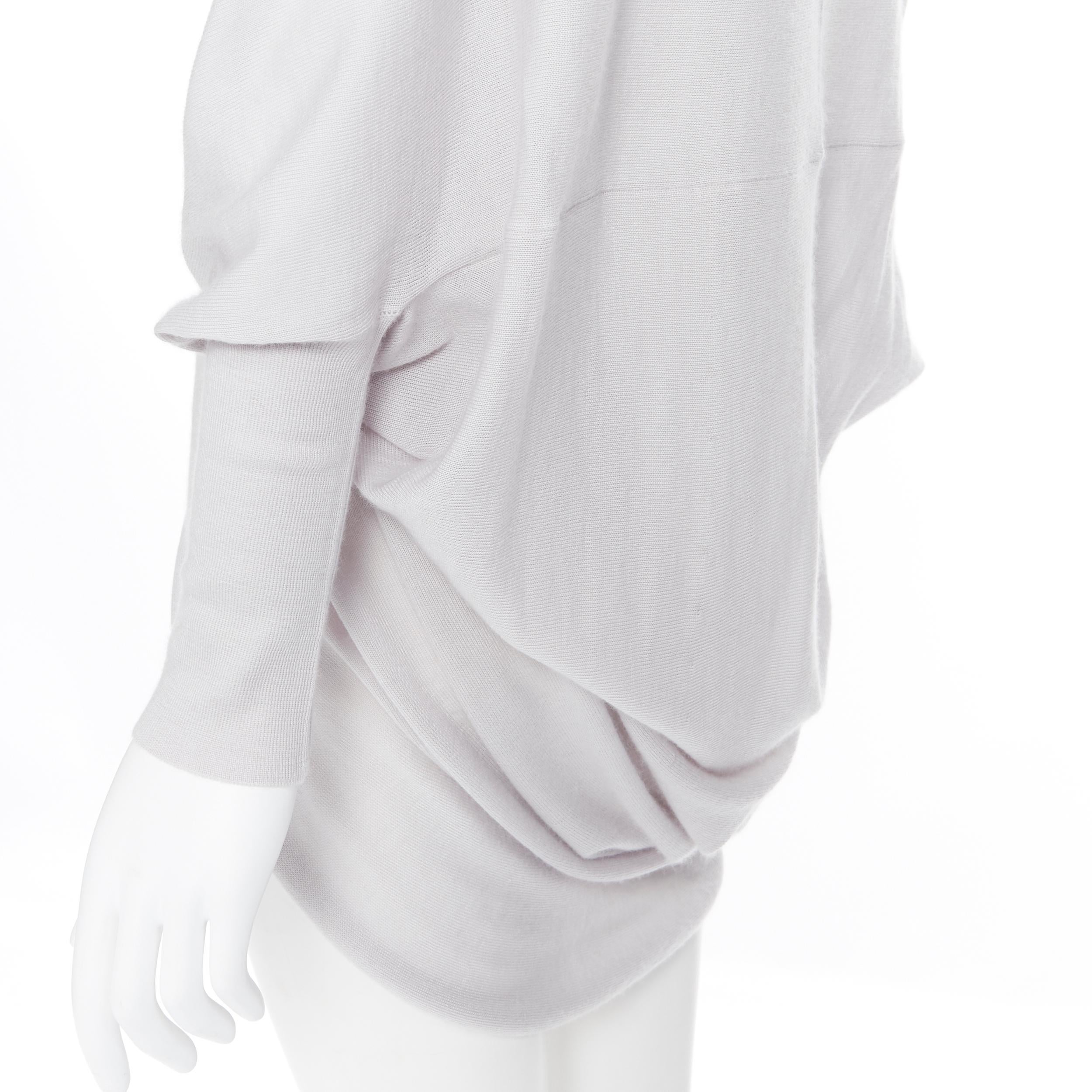 LANVIN 100% cashmere light grey bat sleeve button front draped shrug cardigan S 2