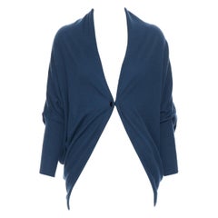 LANVIN 100% cashmere navy blue bat sleeve button front draped shrug cardigan S